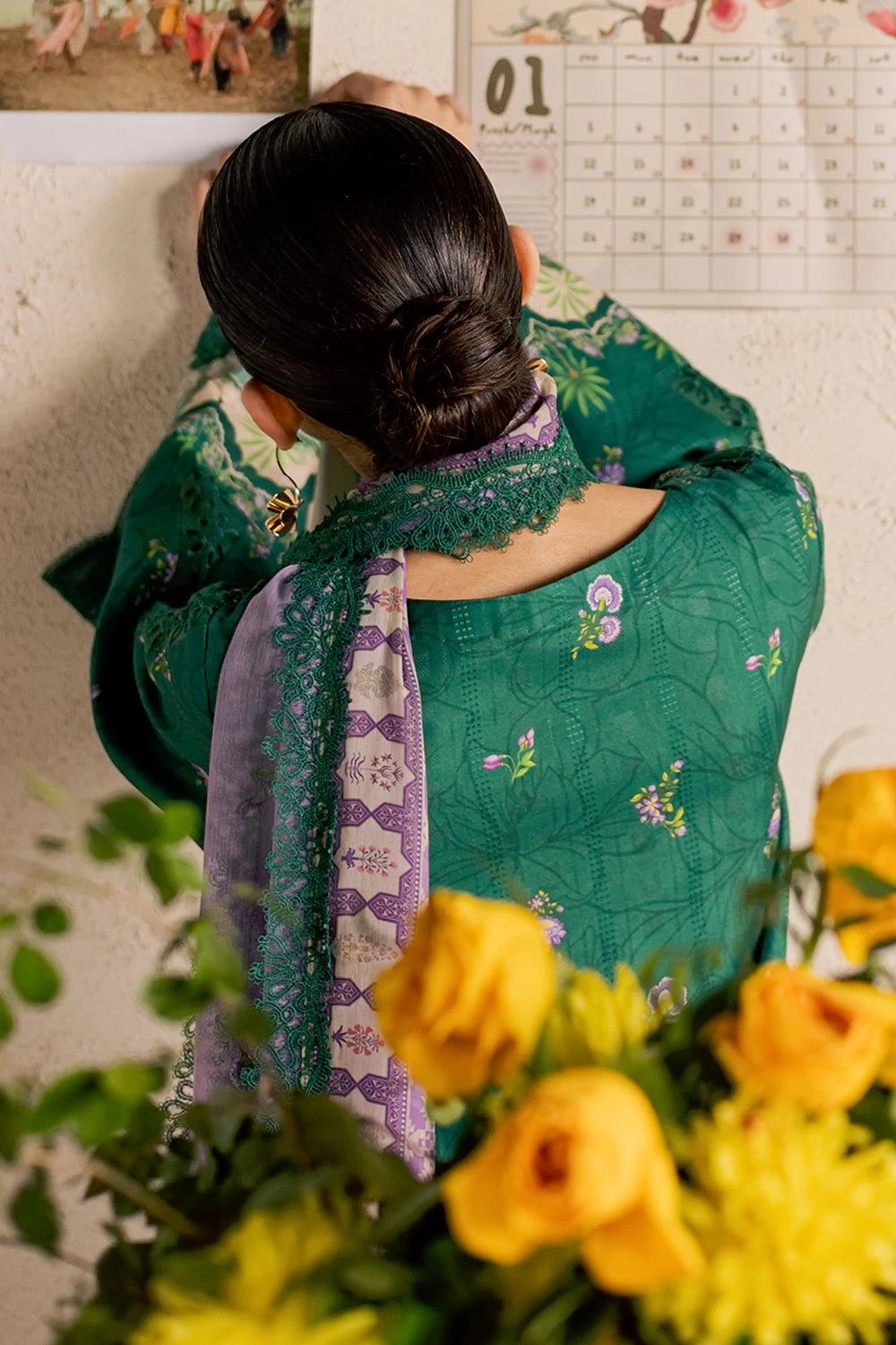 Dobby Lawn Green Stitched Suit - Vanya