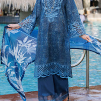 Lawn Blue Stitched Suit - J. Junaid Jamshed