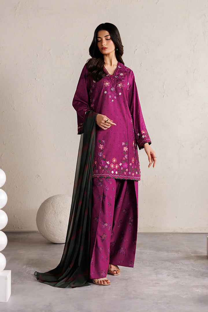 Embroidered Lawn Magenta Stitched Suit - Iznik