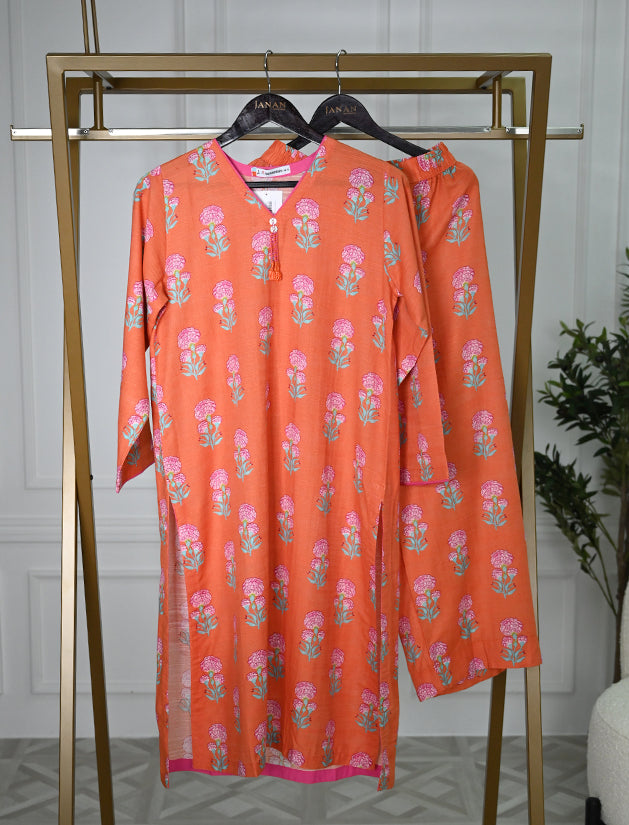 Khaddar Orange Stitched Suit - J. Junaid Jamshed