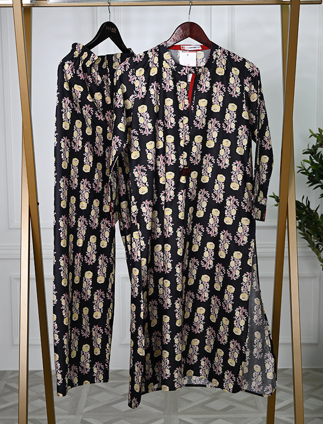 Cambric Black Stitched Suit - J. Junaid Jamshed