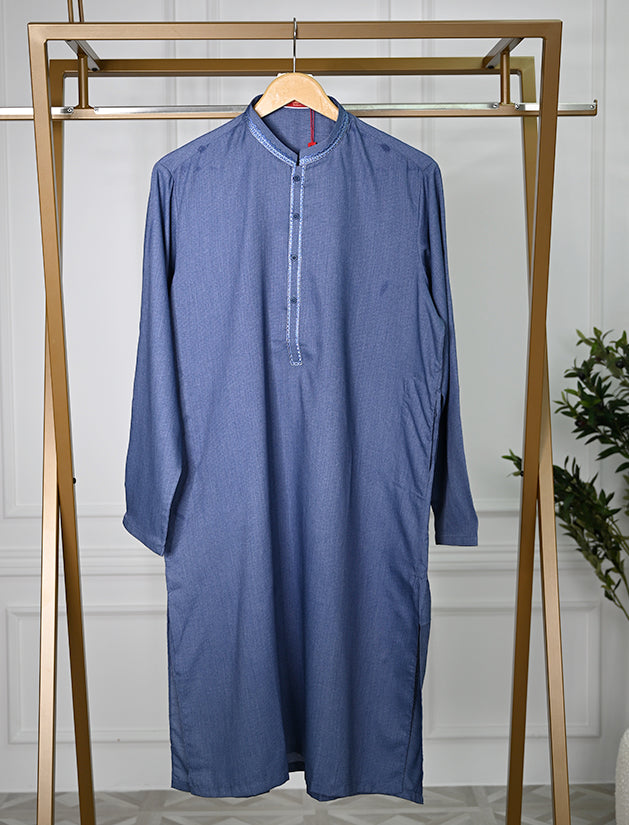 Blended Dull Blue Kurta - J. Junaid Jamshed