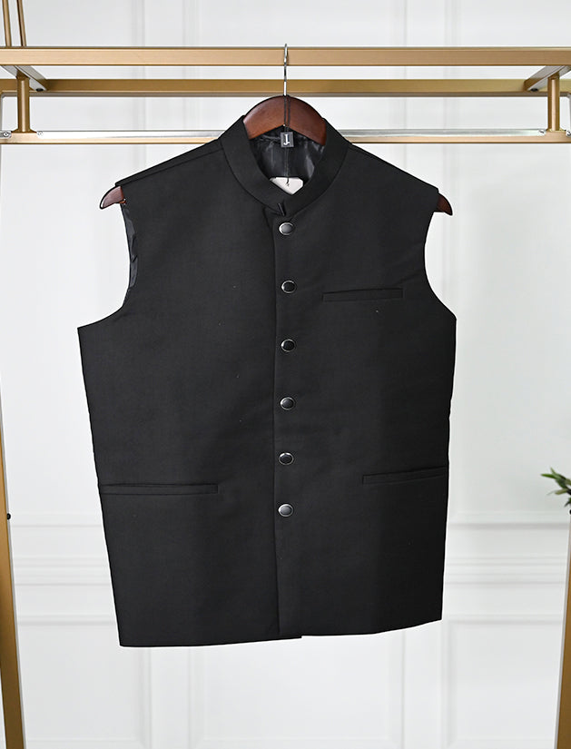 Suiting Black Waist Coat - J. Junaid Jamshed