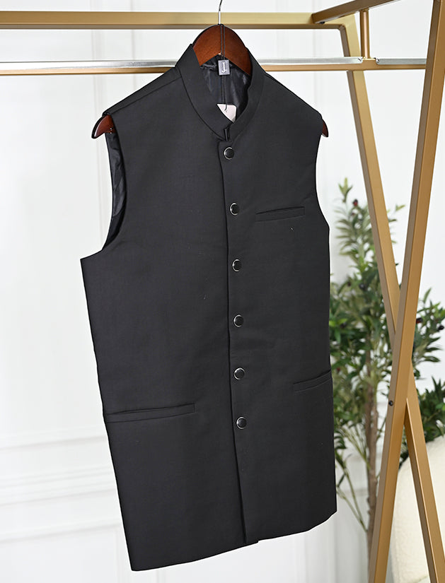 Suiting Black Waist Coat - J. Junaid Jamshed
