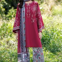Lawn Maroon Stitched Suit - Jazmin