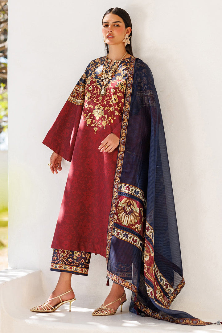 Lawn Maroon Stitched Suit - Jazmin