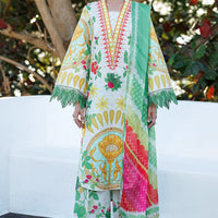 Embroidered Lawn Green Unstitched Suit - Jazmin