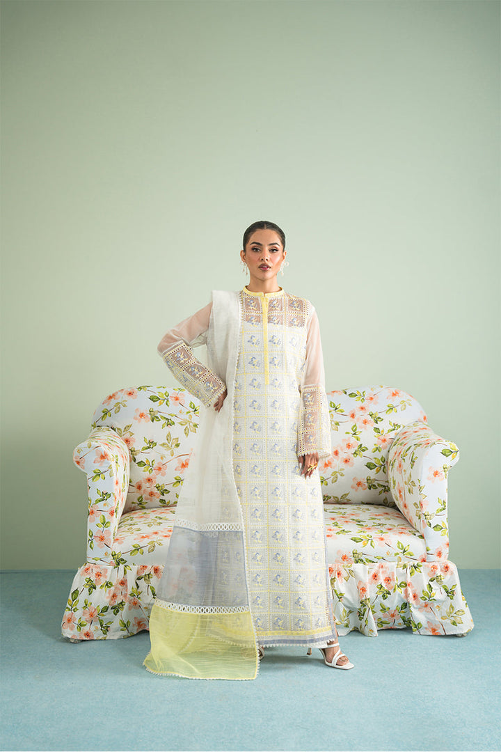 Organza & Raw Silk Off White Stitched Suit - Vanya