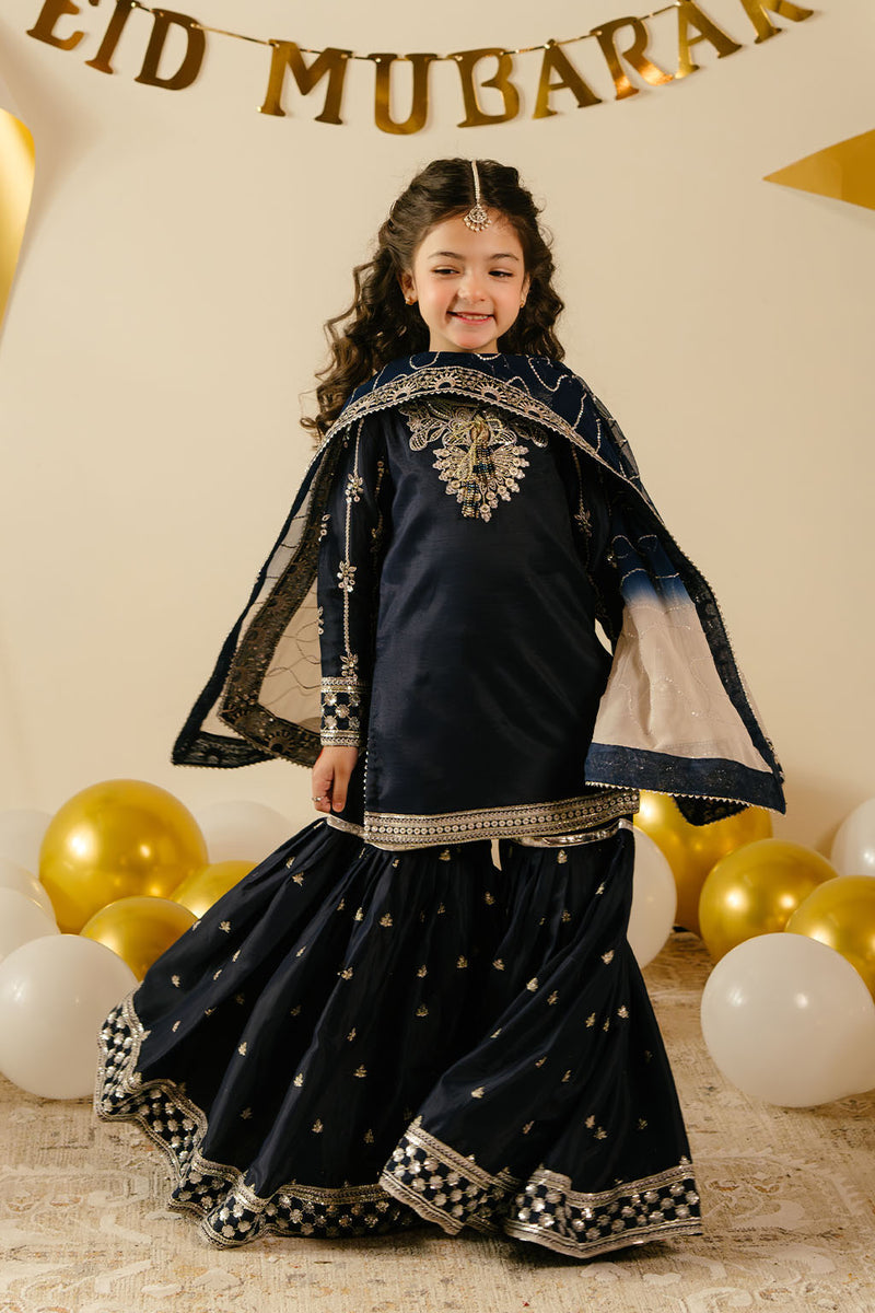 Raw Silk & Chiffon Royal Blue Stitched Suit - Vanya