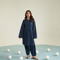 Resham Cotton Blue Stitched Suit - Vanya