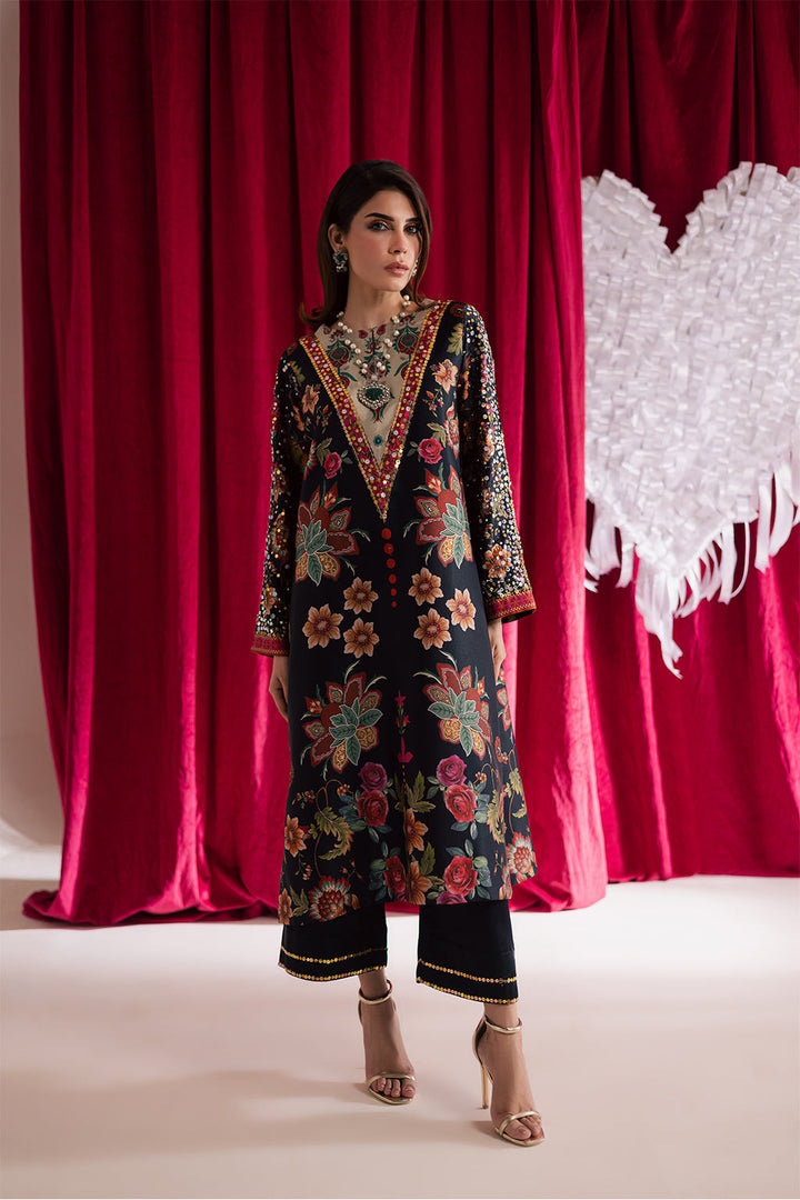 Charmeuse Silk Black Stitched Suit - Vanya