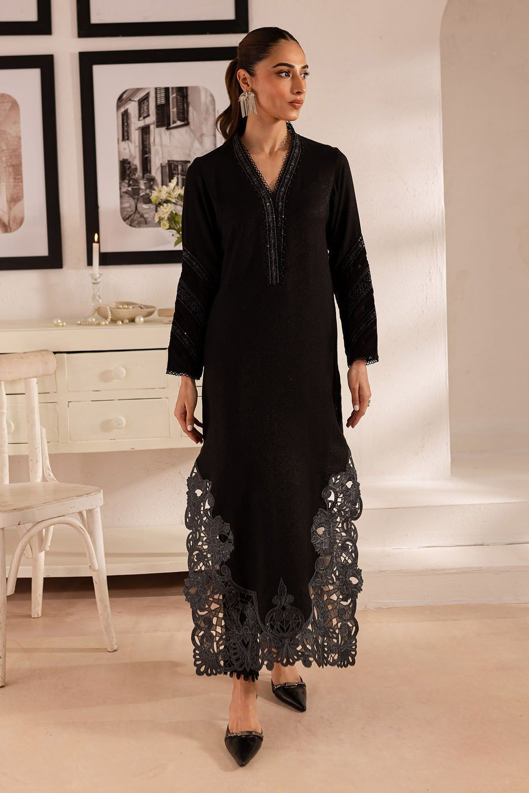 Leather Peach Black Stitched Suit - Nureh