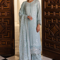 Embroidered Lawn Jacquard Light Grey Stitched Suit - Nureh