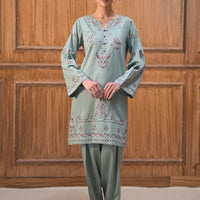 Cotton Satin Sea Foam Stitched Suit - Image
