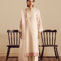 Cotton Brosha, Raw Silk & Organza Off White Stitched Suit - Vanya