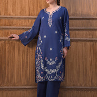 Cotton Satin Blue Stitched Suit - Image