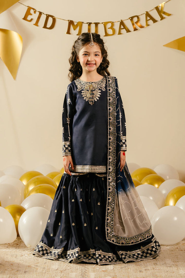 Raw Silk & Chiffon Royal Blue Stitched Suit - Vanya