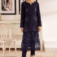 Leather Peach Navy Blue Stitched Suit - Nureh