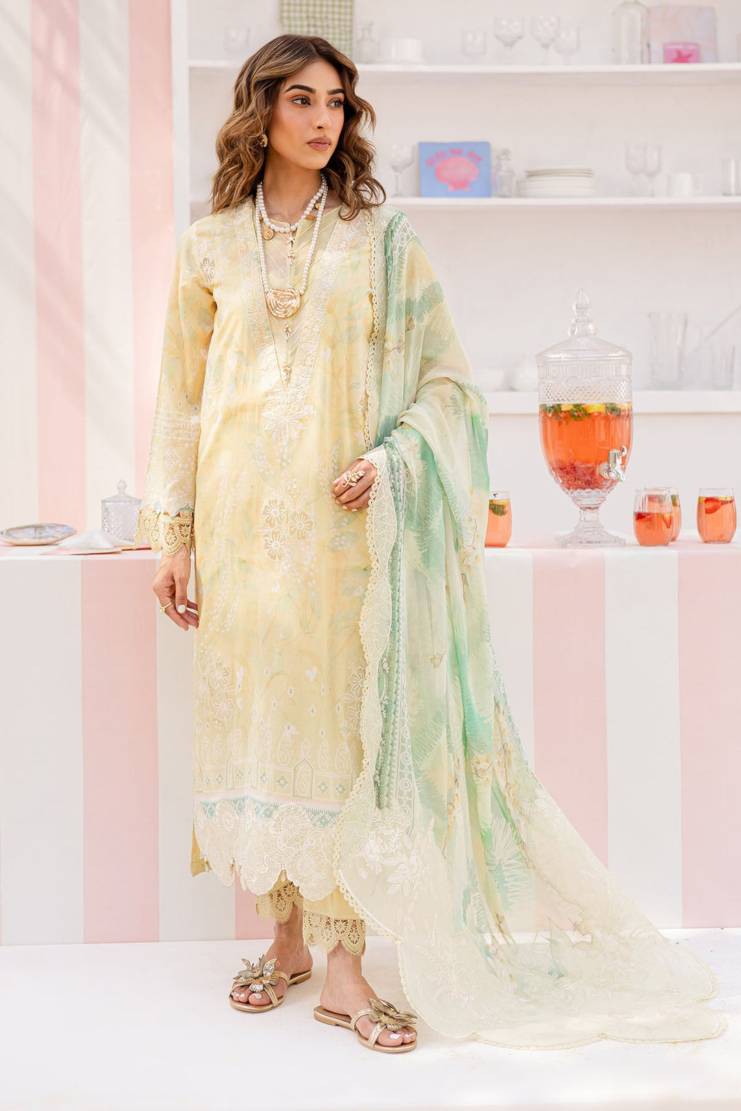 Lawn Cream Stitched Suit - Nureh Gardenia