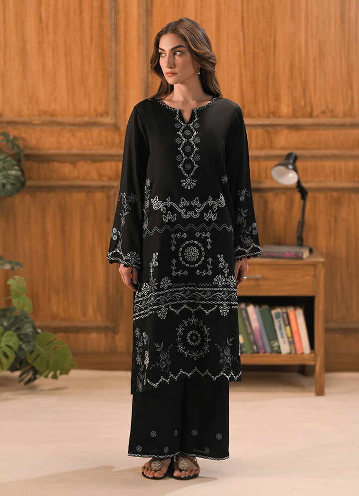 Cotton Satin Black Stitched Suit - Image