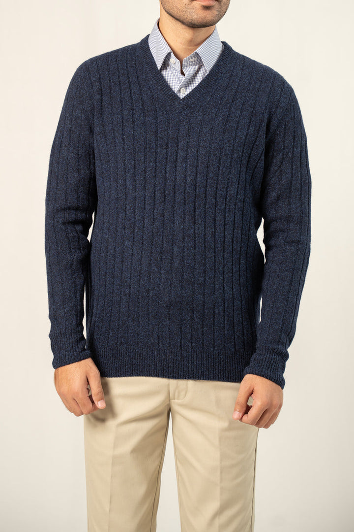 Lambs Wool Navy Designer Sweater - Cambridge