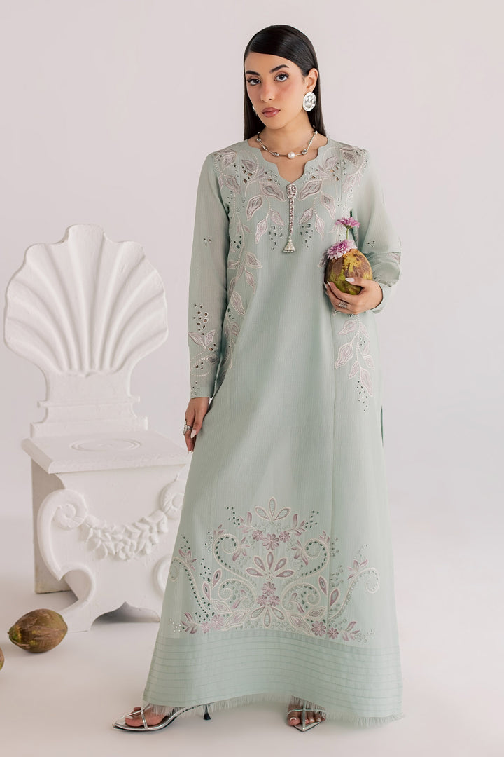Embroidered Dorya Lawn Sage Green Stitched Suit - Nureh