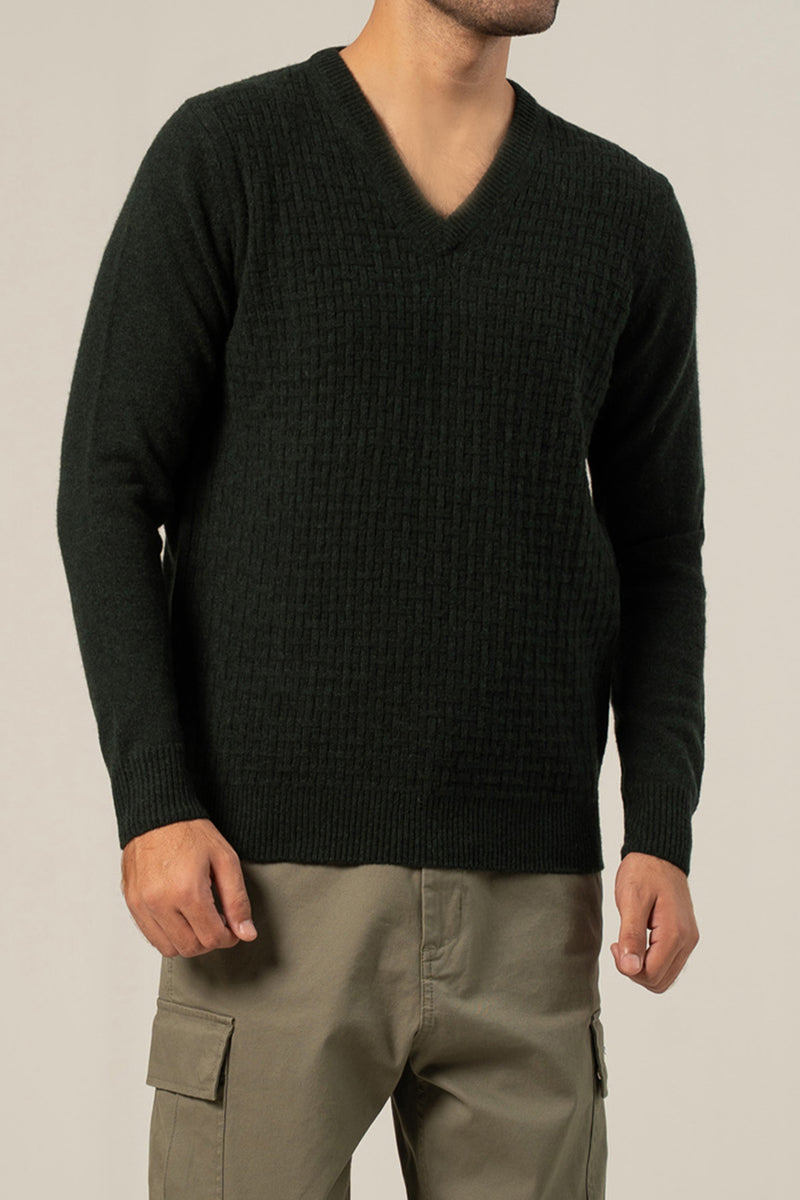 Lambs Wool Green Designer Sweater - Cambridge