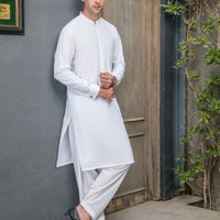 Blended White Unstitched Suit - J. Junaid Jamshed