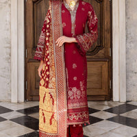 Embroidered Lawn Jacquard Maroon Stitched Suit - Nureh