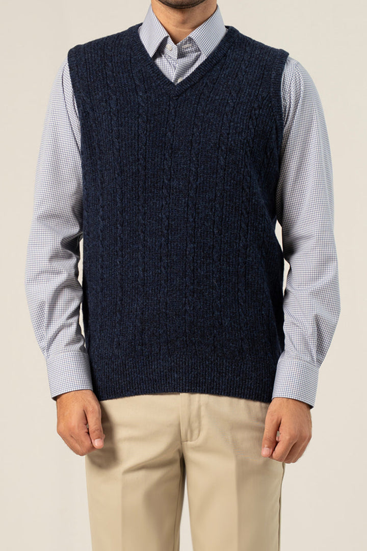 Cable Knit Navy Designer Sweater - Cambridge