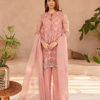Silk & Organza Peach Stitched Suit - Vanya