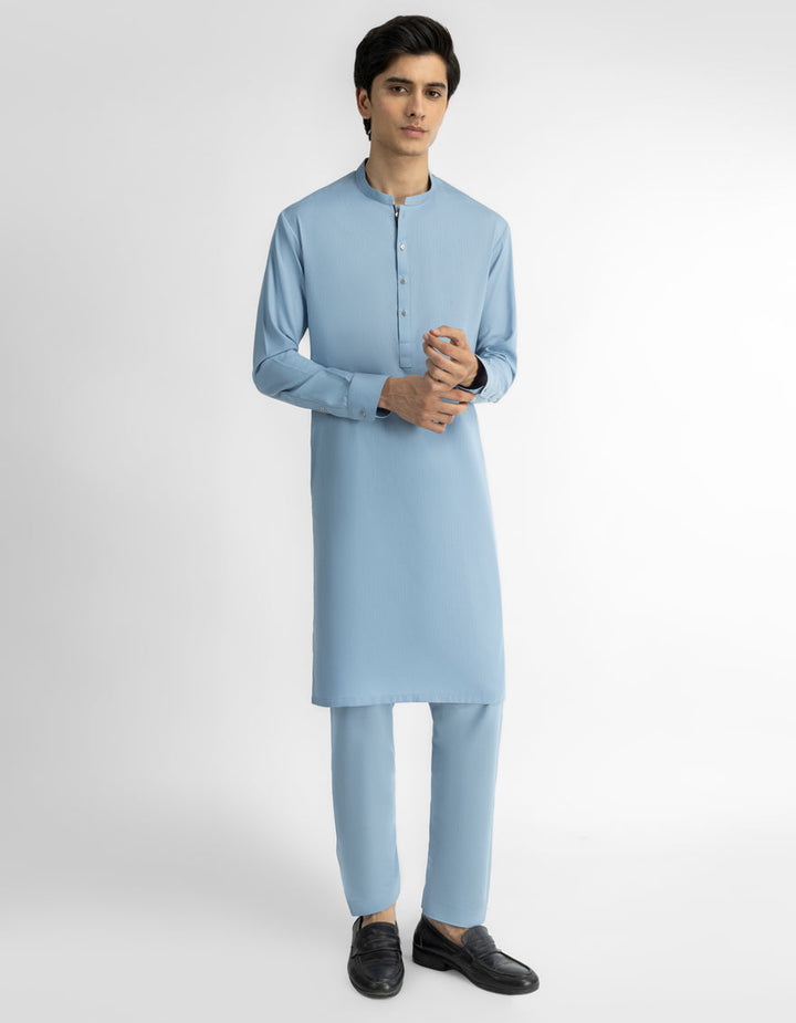 Blended Sky Blue Kurta Trouser - J. Junaid Jamshed
