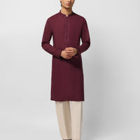 Cotton Burgundy Kurta - J. Junaid Jamshed