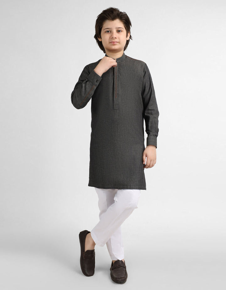 Cotton Dark Grey Kurta - J. Junaid Jamshed