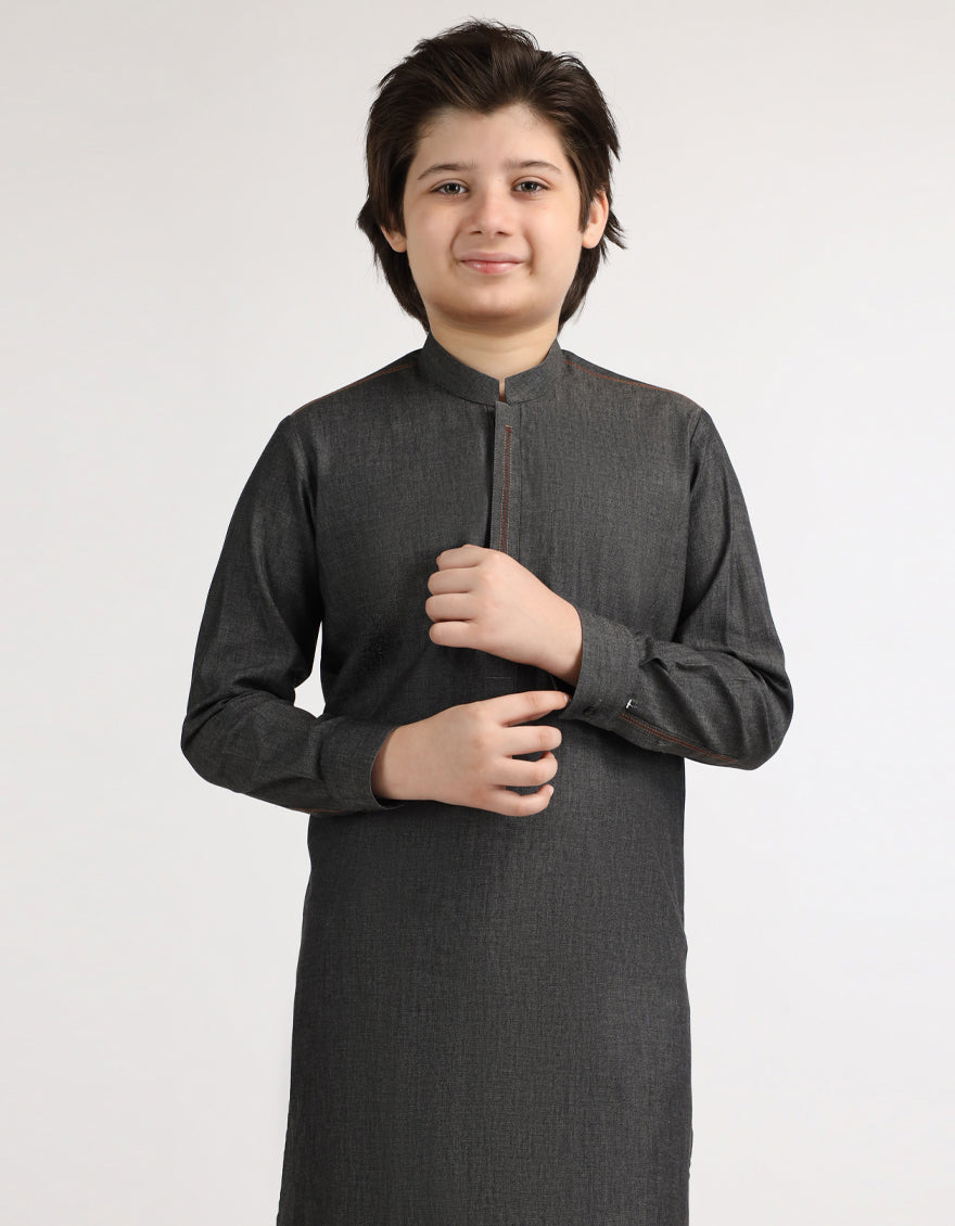 Cotton Dark Grey Kurta - J. Junaid Jamshed