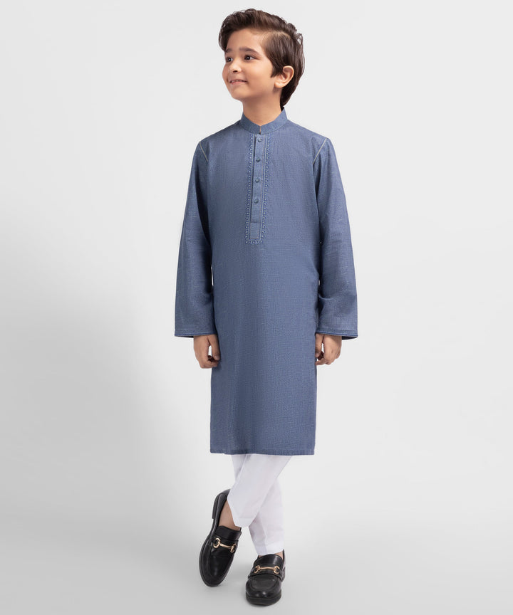 Cotton Dark Blue Kurta - J. Junaid Jamshed