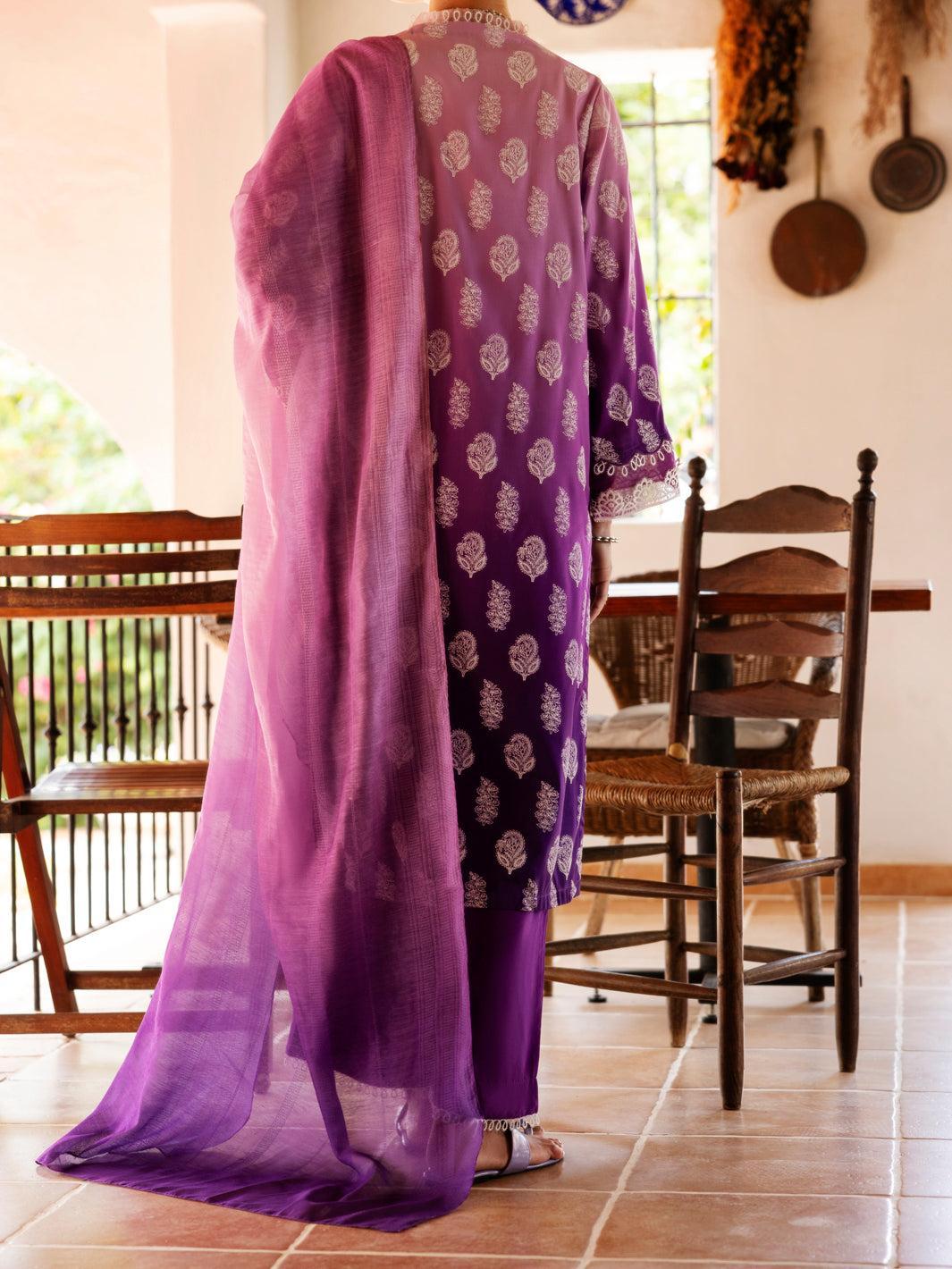 Cambric Purple Stitched Suit - Almirah