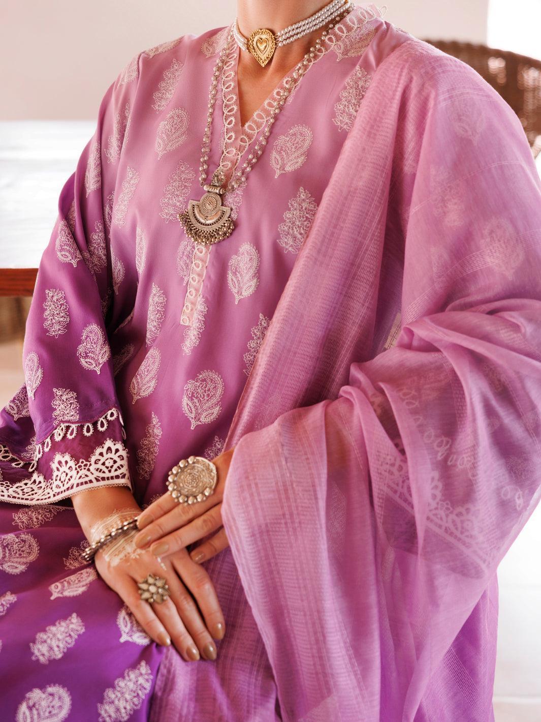 Cambric Purple Stitched Suit - Almirah