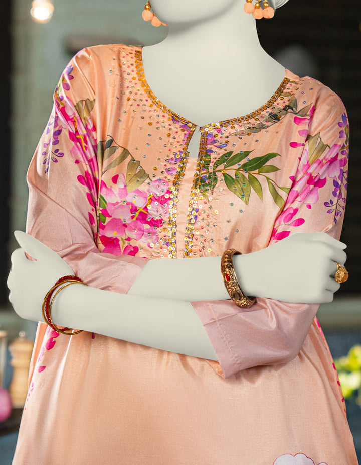 Silk Peach Stitched Suit - J. Junaid Jamshed
