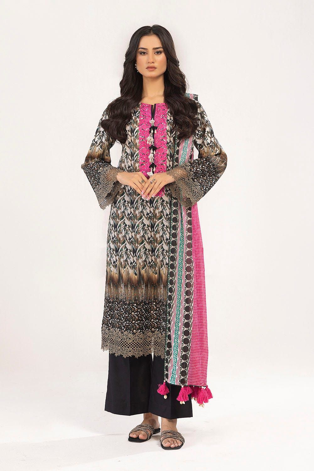 Printed Lawn Pink & Green Unstitched Suit - Gul Ahmed
