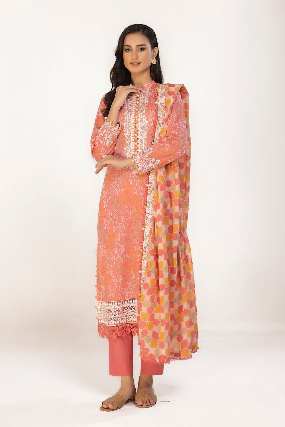 Embroidered Printed Peach Unstitched Suit - Gul Ahmed
