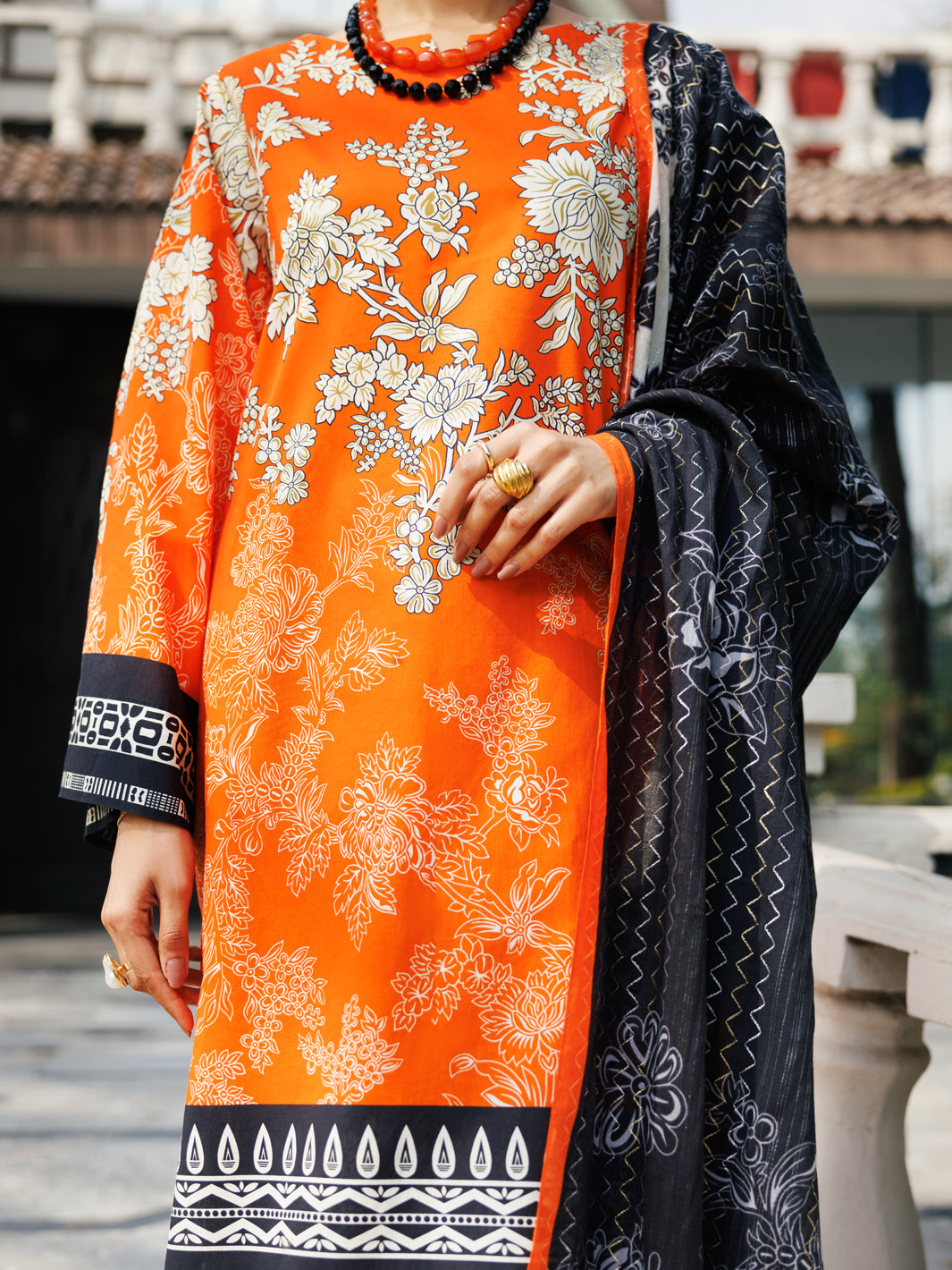 Lawn Orange Stitched Suit - Almirah