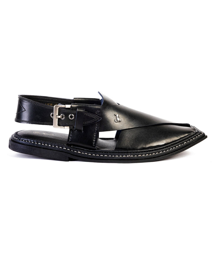 Plain Black Peshawari Chappal - J. Junaid Jamshed