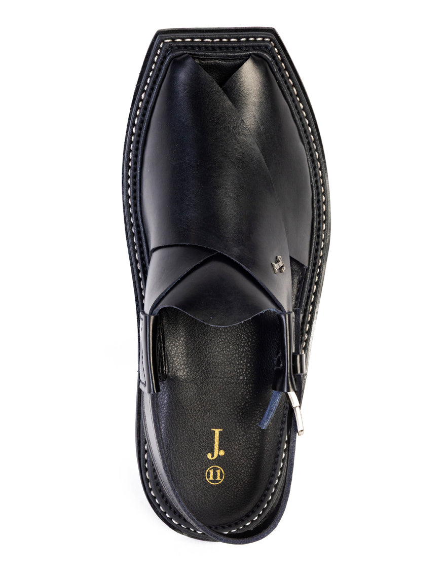 Plain Black Peshawari Chappal - J. Junaid Jamshed