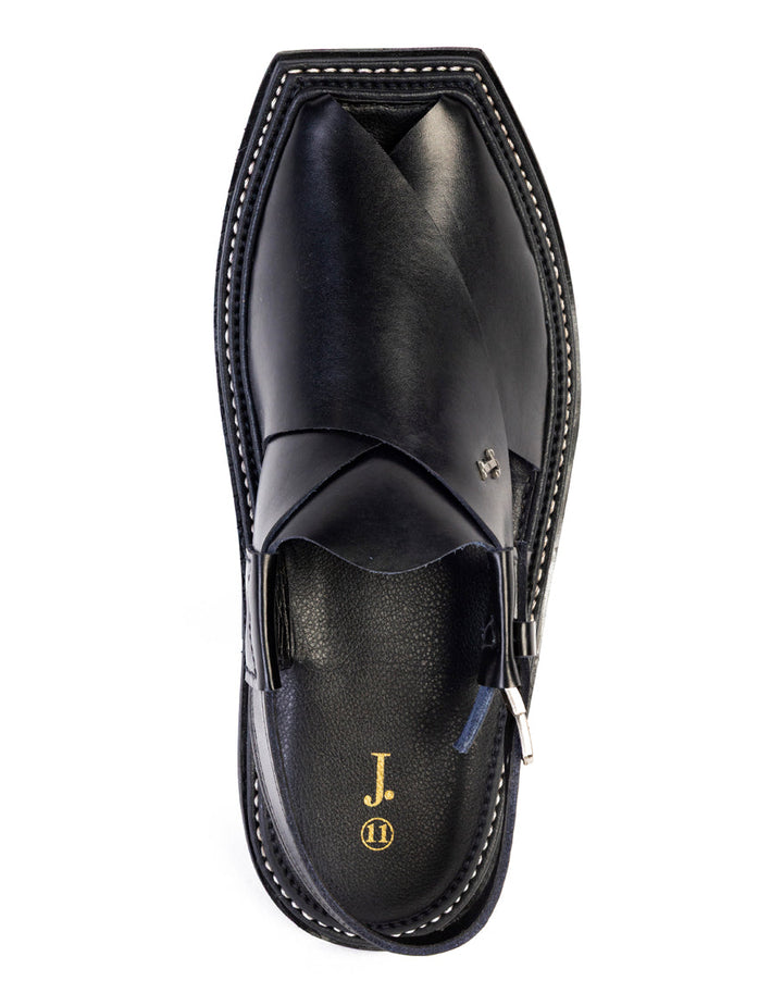 Plain Black Peshawari Chappal - J. Junaid Jamshed