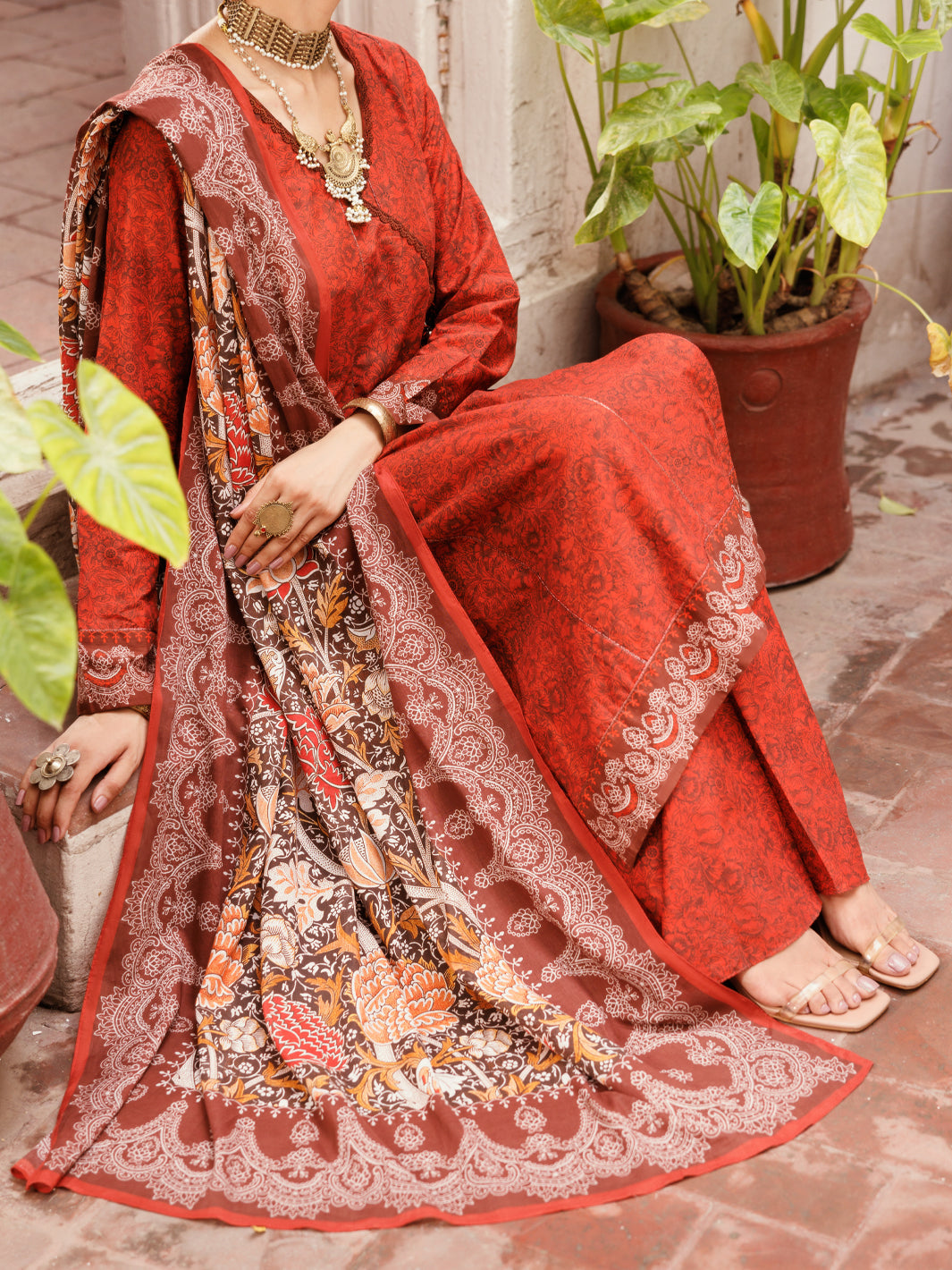 Lawn Maroon Stitched Suit - Almirah