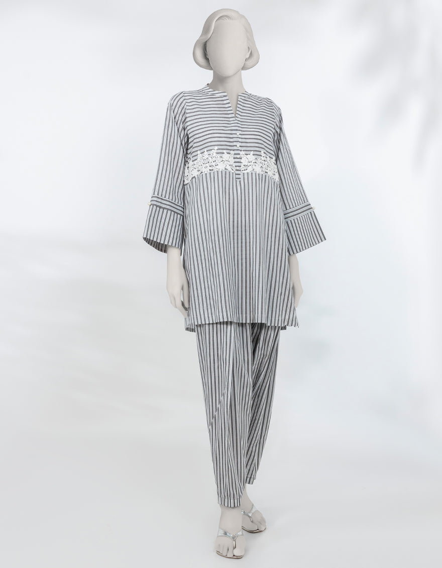 Lawn Grey Stitched Suit - J. Junaid Jamshed