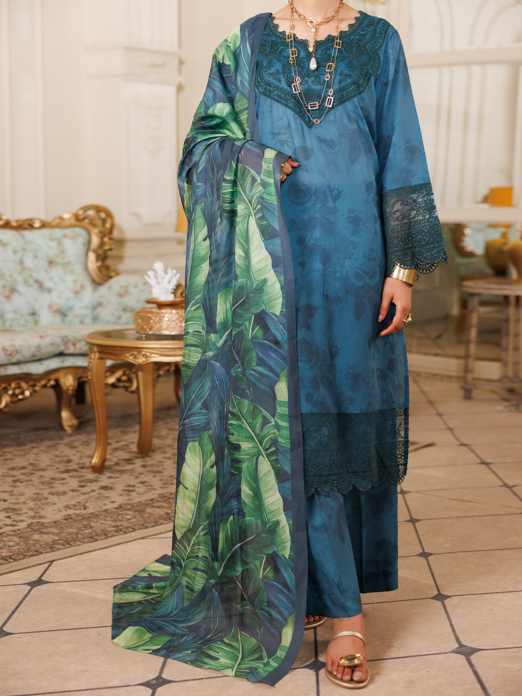 Lawn Teal Stitched Suit - Almirah