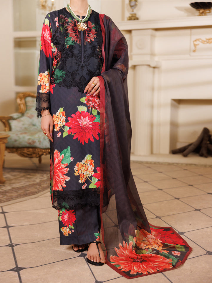 Lawn Black Stitched Suit - Almirah