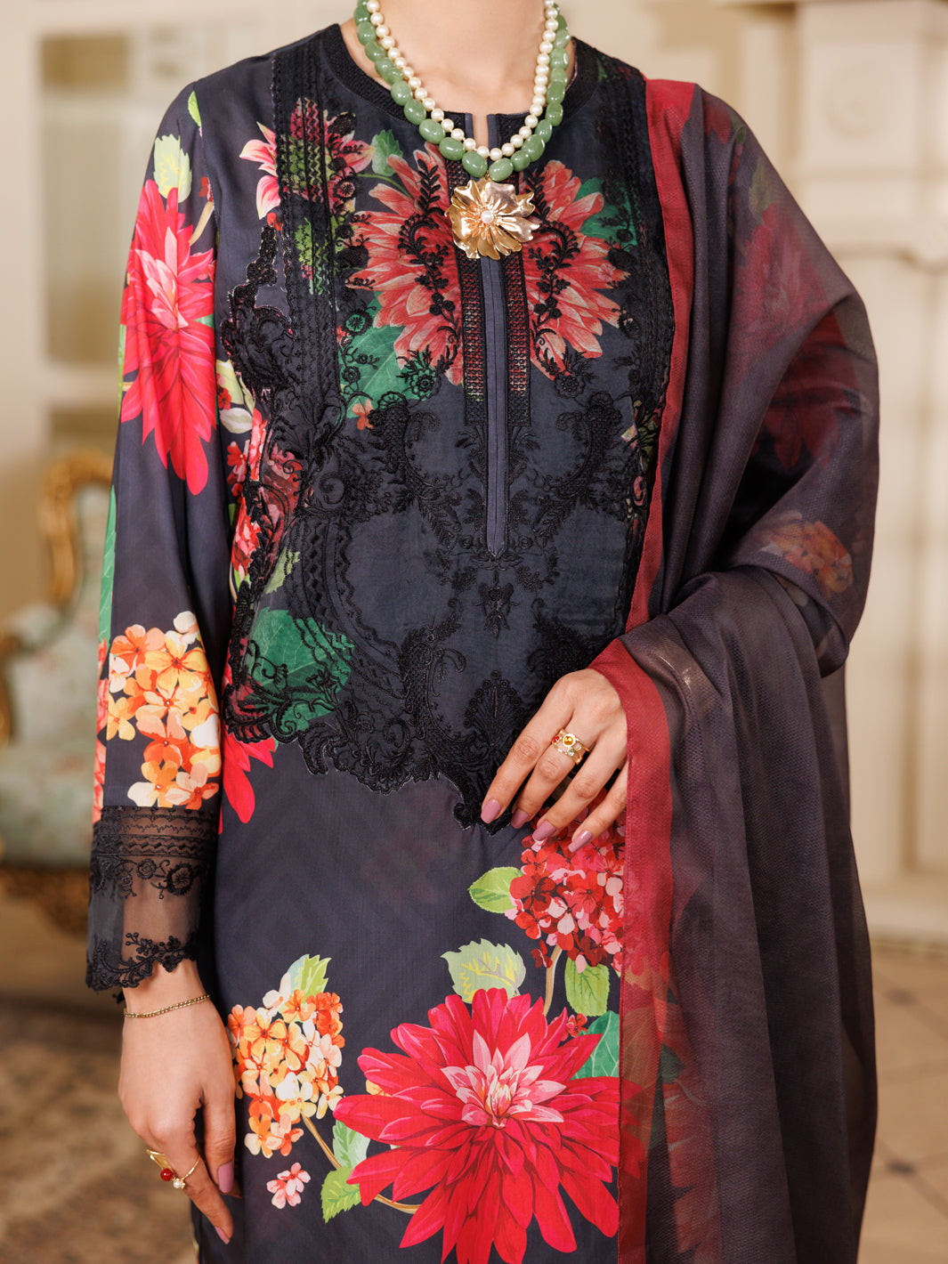 Lawn Black Stitched Suit - Almirah